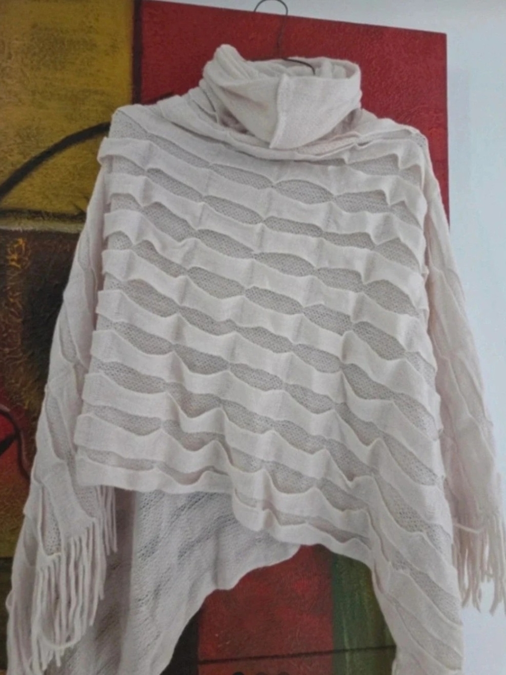 Cozy Cream Turtleneck Fringe Sweater Poncho
